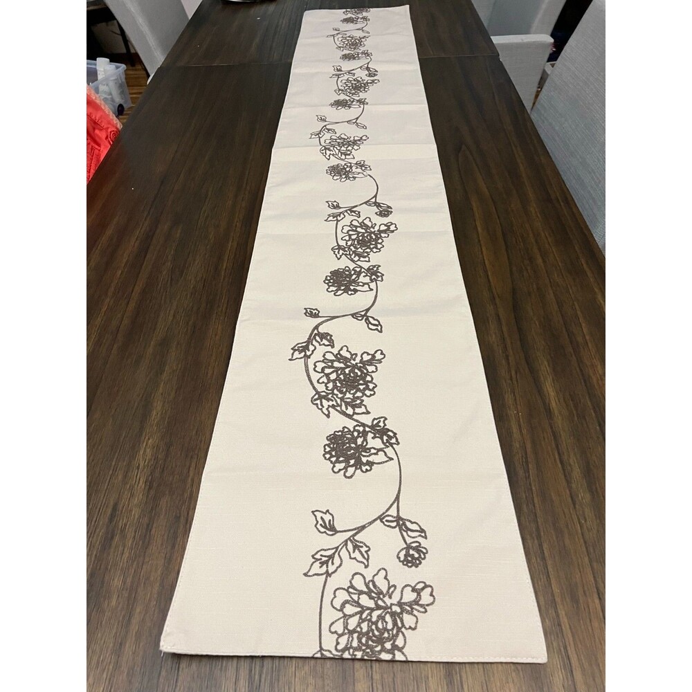Laura Ashley Table Runner brown floral embroidered l Pattern  13" x 71" EUC